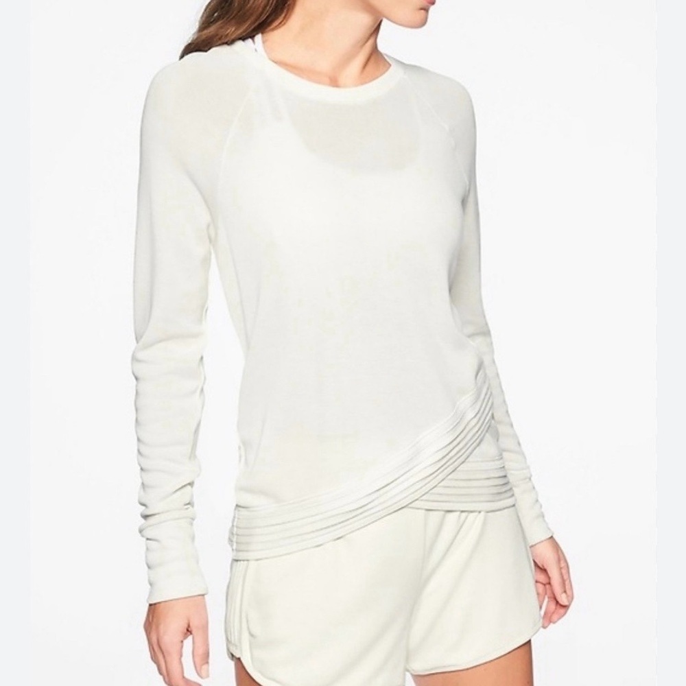 Athleta Serenity Criss Cross Long-Sleeve Pullover Sweatshirt in Sea Salt, Sz. XL